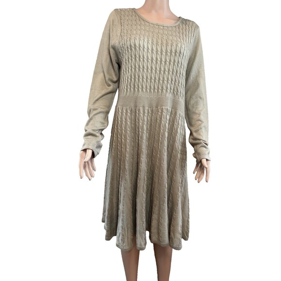 Calvin Klein Dresses & Skirts - Calvin Klein Tan Cable Knit Fit & Flare Sweater Dress Women's Size X Large